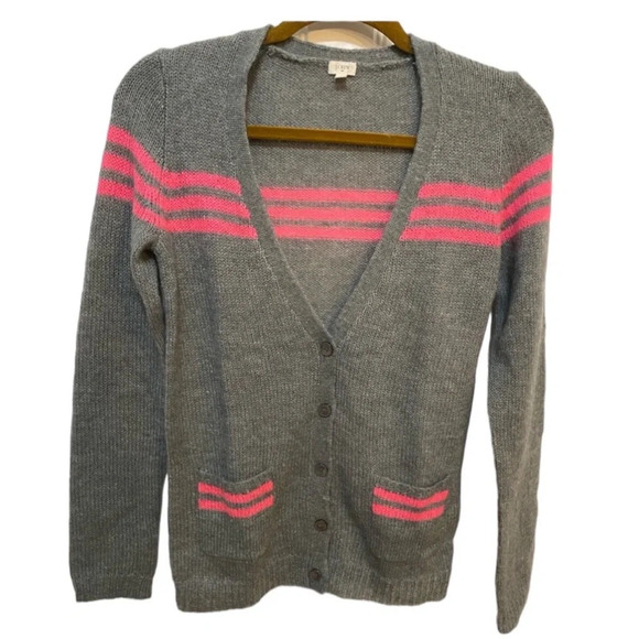 J Crew Gray/Pink striped button up cardigan - Picture 1 of 9